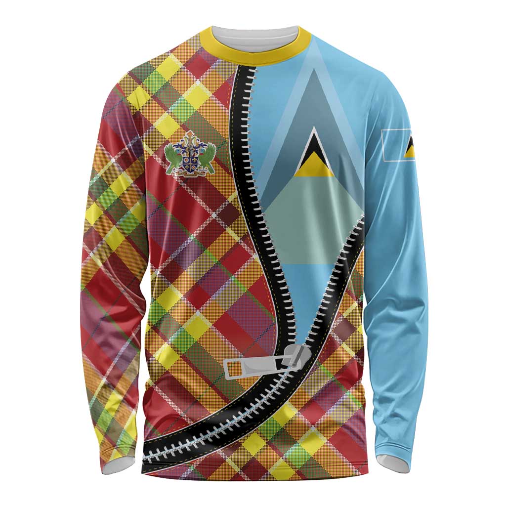 Saint Lucia Creole Day Long Sleeve Shirt Madras Pattern Zipper Stylized - Wonder Print Shop