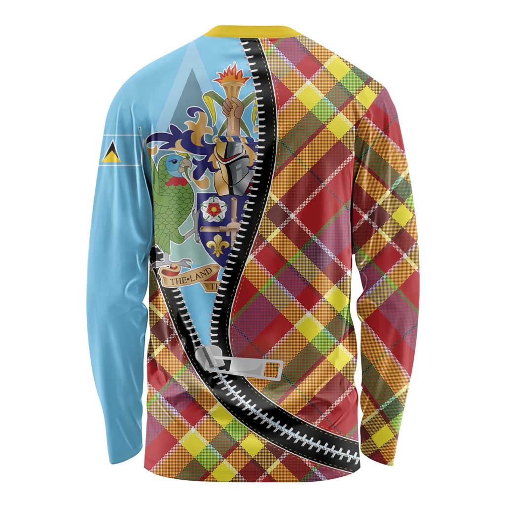 Saint Lucia Creole Day Long Sleeve Shirt Madras Pattern Zipper Stylized - Wonder Print Shop