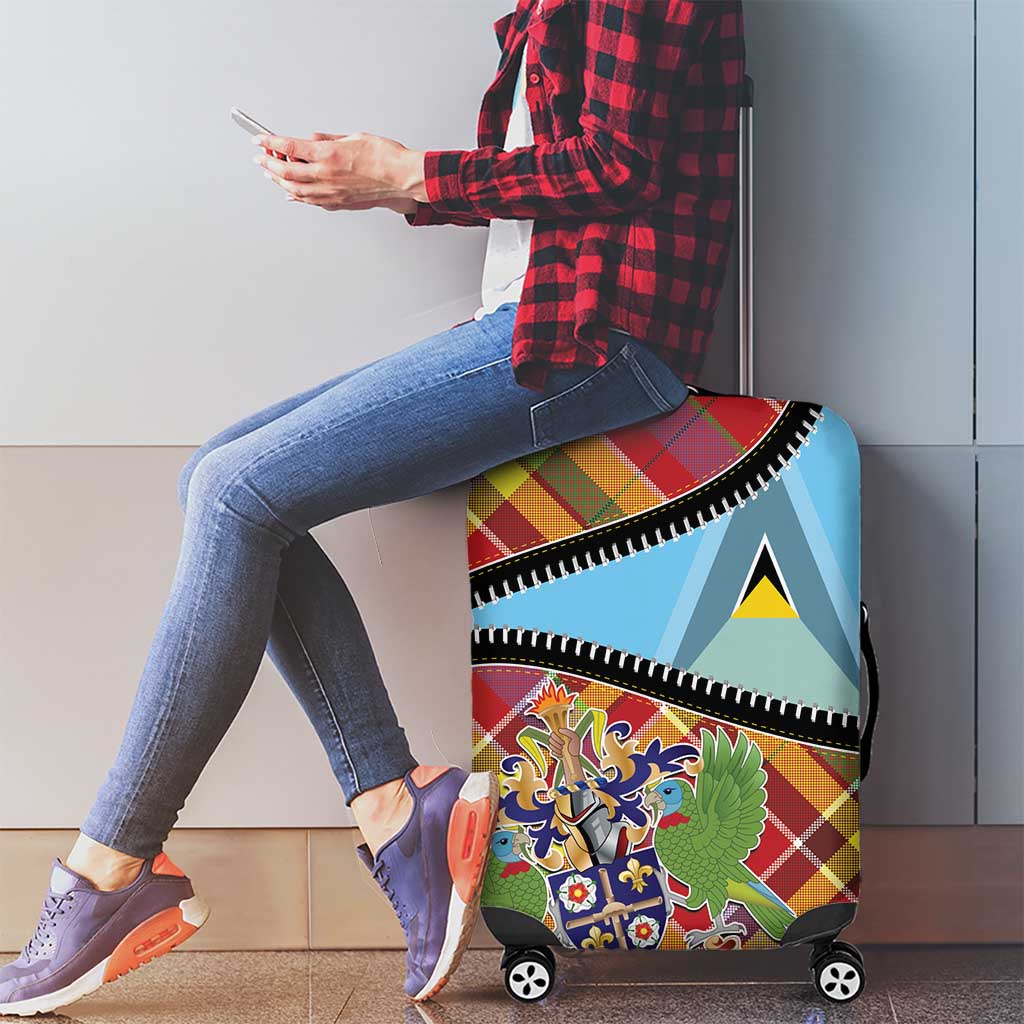 Saint Lucia Creole Day Luggage Cover Madras Pattern Zipper Stylized - Wonder Print Shop