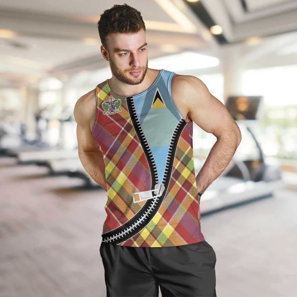 Saint Lucia Creole Day Men Tank Top Madras Pattern Zipper Stylized - Wonder Print Shop