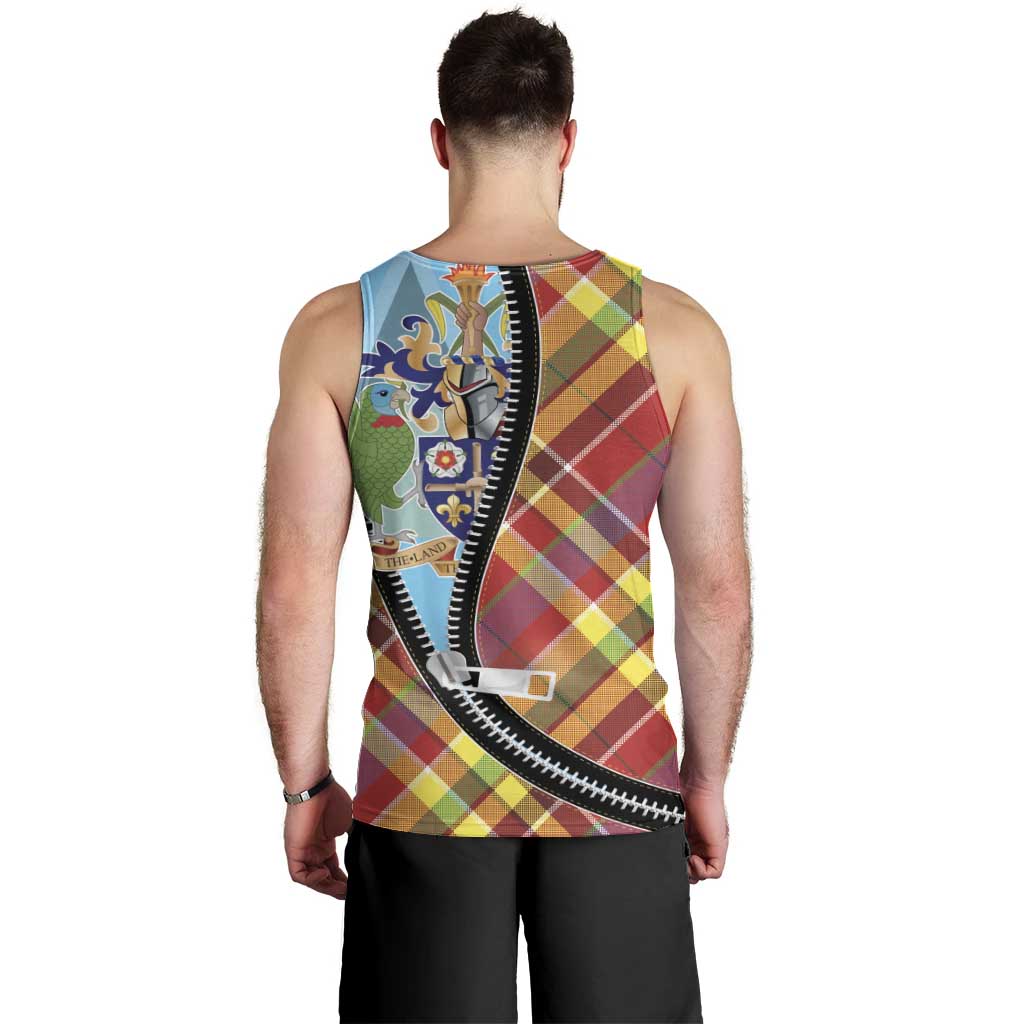 Saint Lucia Creole Day Men Tank Top Madras Pattern Zipper Stylized - Wonder Print Shop