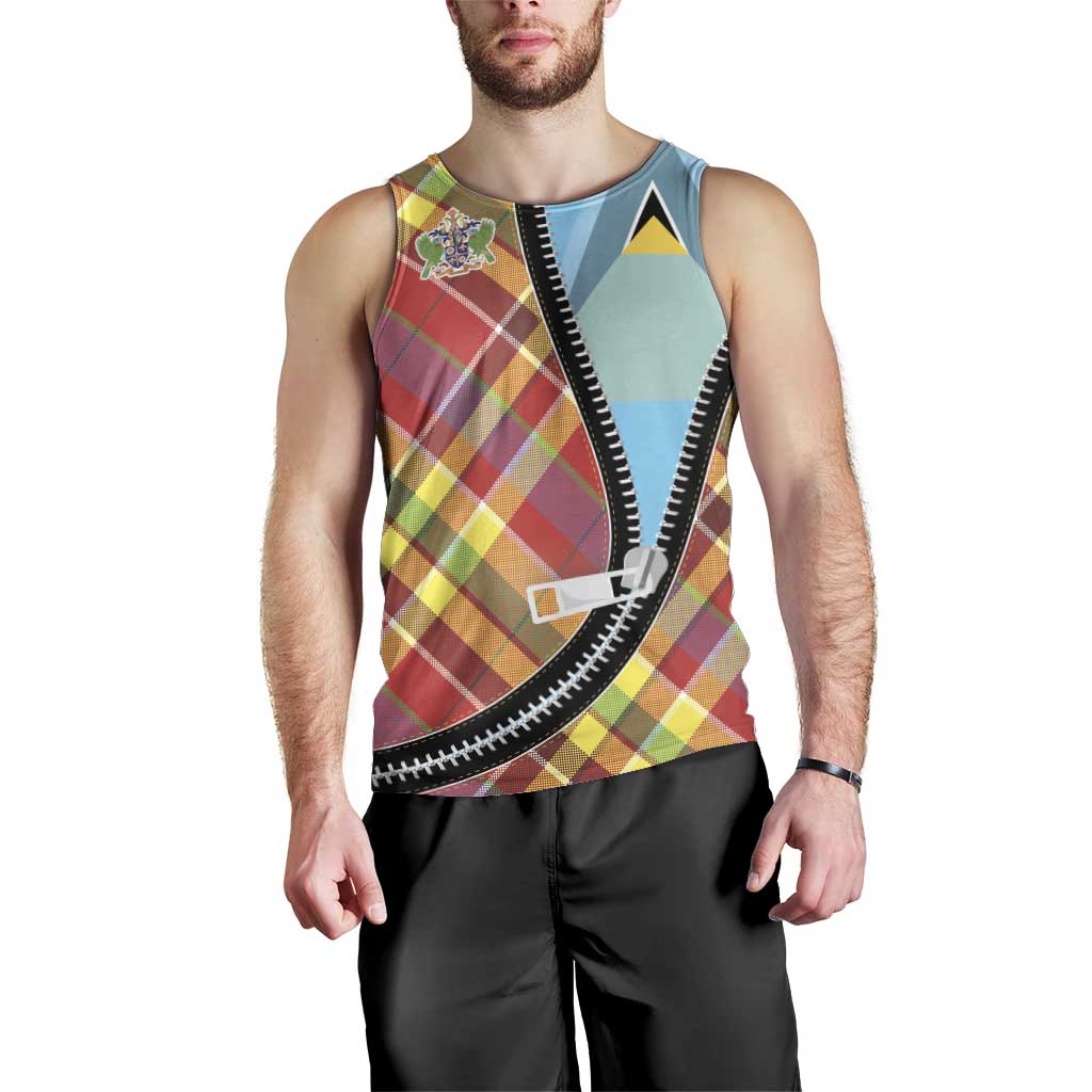 Saint Lucia Creole Day Men Tank Top Madras Pattern Zipper Stylized - Wonder Print Shop