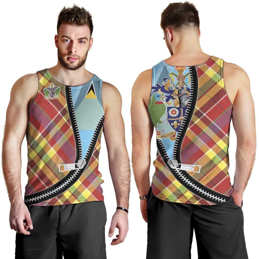 Saint Lucia Creole Day Men Tank Top Madras Pattern Zipper Stylized - Wonder Print Shop