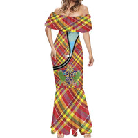 Saint Lucia Creole Day Mermaid Dress Madras Pattern Zipper Stylized - Wonder Print Shop