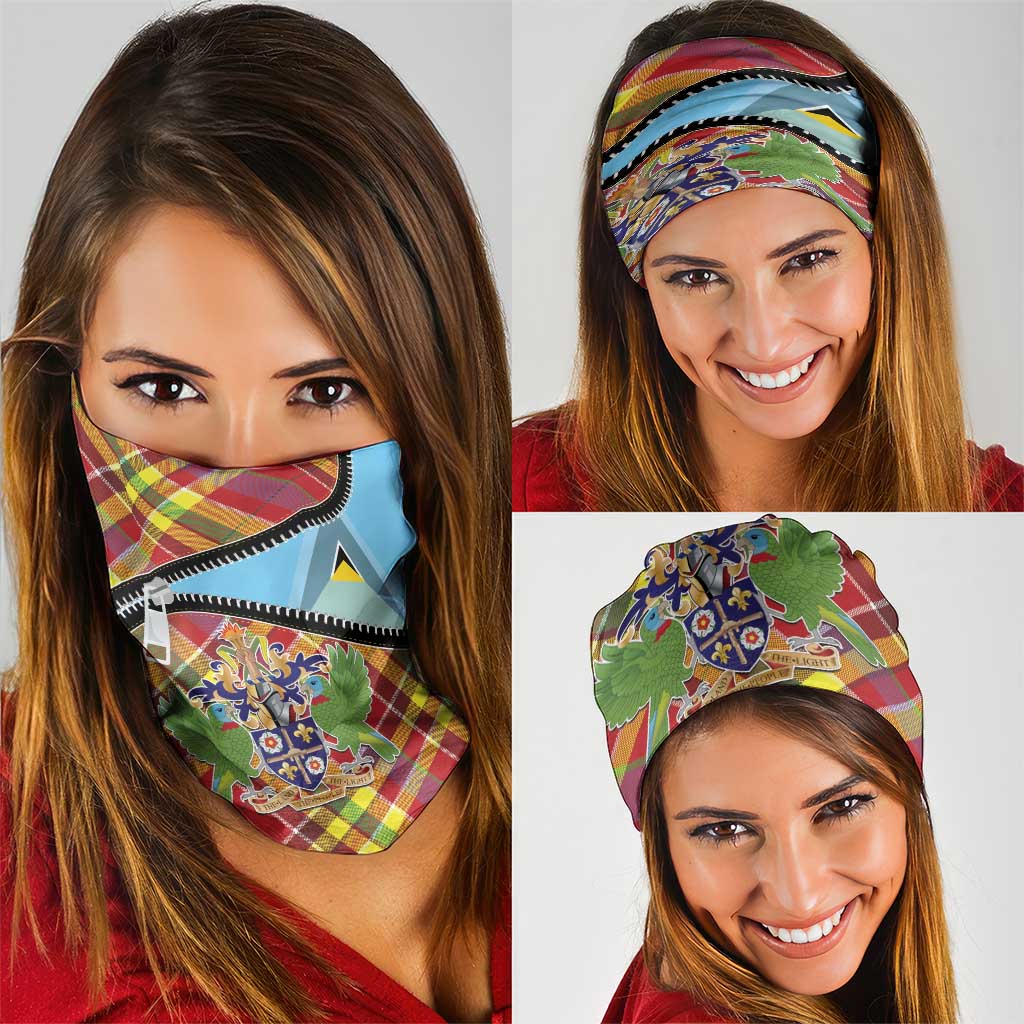 Saint Lucia Creole Day Neck Gaiter Madras Pattern Zipper Stylized - Wonder Print Shop