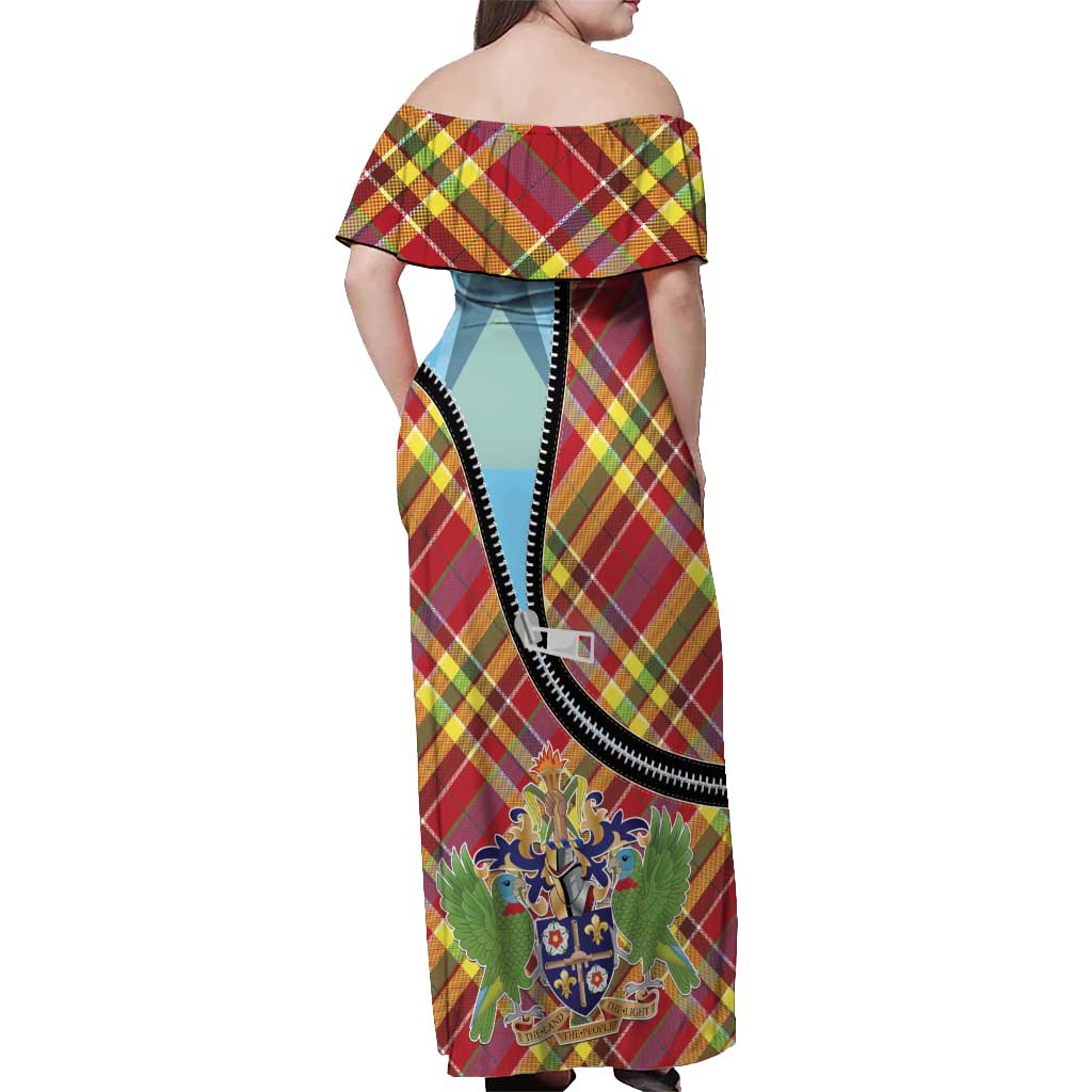 Saint Lucia Creole Day Off Shoulder Maxi Dress Madras Pattern Zipper Stylized - Wonder Print Shop