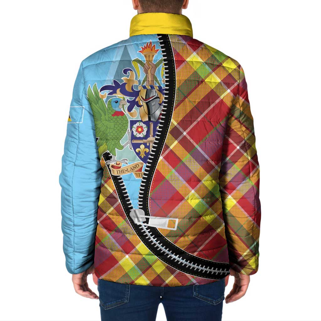 Saint Lucia Creole Day Padded Jacket Madras Pattern Zipper Stylized - Wonder Print Shop