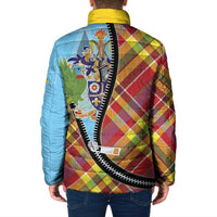 Saint Lucia Creole Day Padded Jacket Madras Pattern Zipper Stylized - Wonder Print Shop