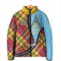 Saint Lucia Creole Day Padded Jacket Madras Pattern Zipper Stylized - Wonder Print Shop