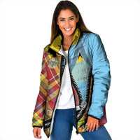 Saint Lucia Creole Day Padded Jacket Madras Pattern Zipper Stylized - Wonder Print Shop