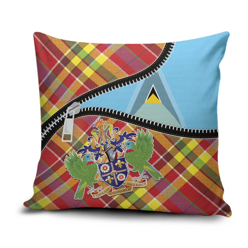 Saint Lucia Creole Day Pillow Cover Madras Pattern Zipper Stylized - Wonder Print Shop