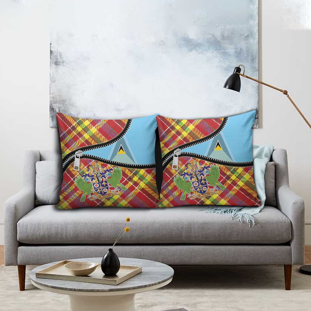 Saint Lucia Creole Day Pillow Cover Madras Pattern Zipper Stylized - Wonder Print Shop