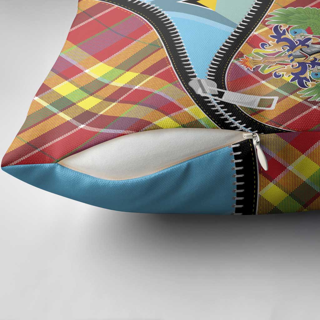 Saint Lucia Creole Day Pillow Cover Madras Pattern Zipper Stylized - Wonder Print Shop