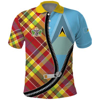 Saint Lucia Creole Day Polo Shirt Madras Pattern Zipper Stylized - Wonder Print Shop