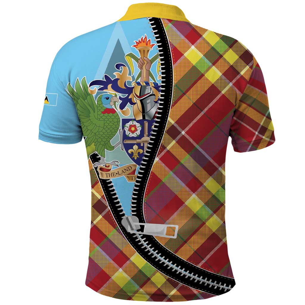 Saint Lucia Creole Day Polo Shirt Madras Pattern Zipper Stylized - Wonder Print Shop