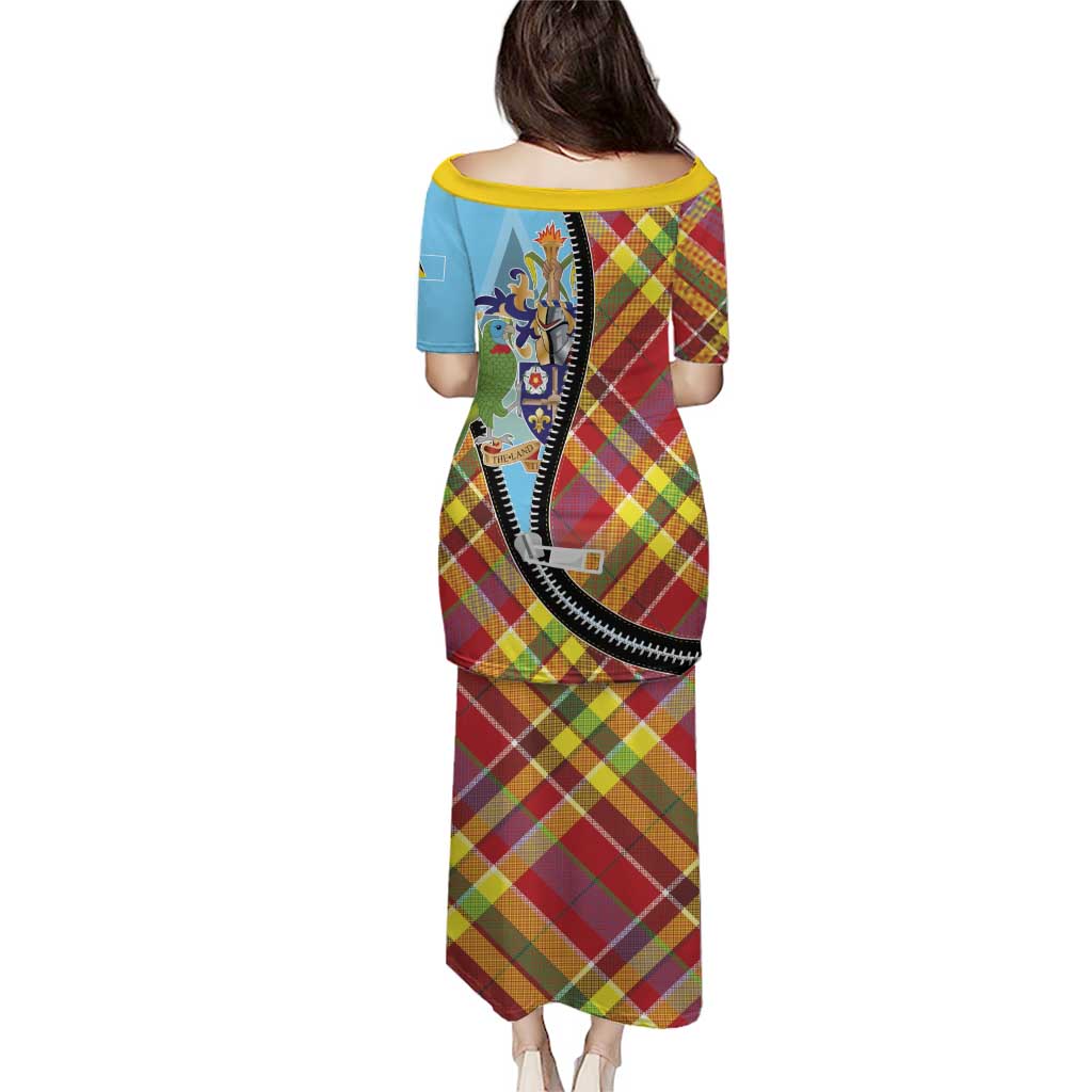 Saint Lucia Creole Day Puletasi Madras Pattern Zipper Stylized - Wonder Print Shop