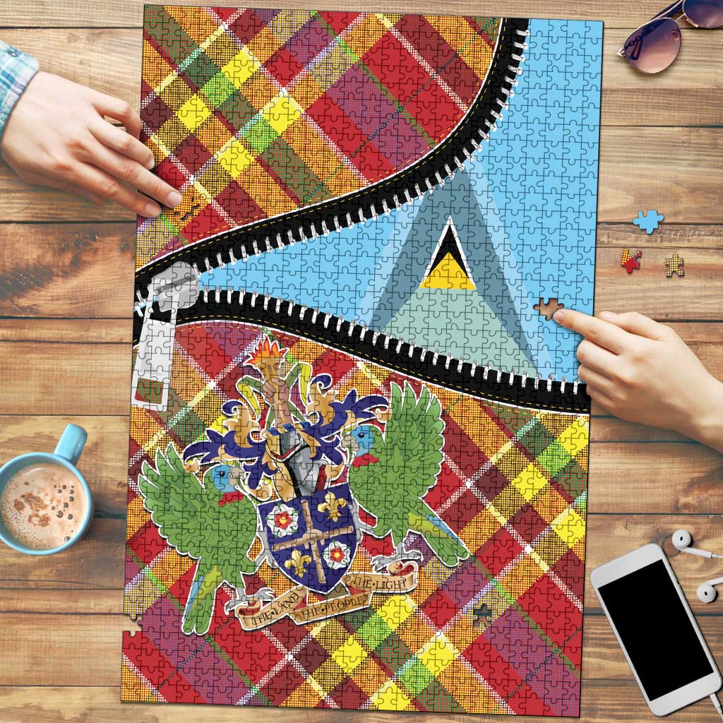 Saint Lucia Creole Day Puzzle Madras Pattern Zipper Stylized - Wonder Print Shop