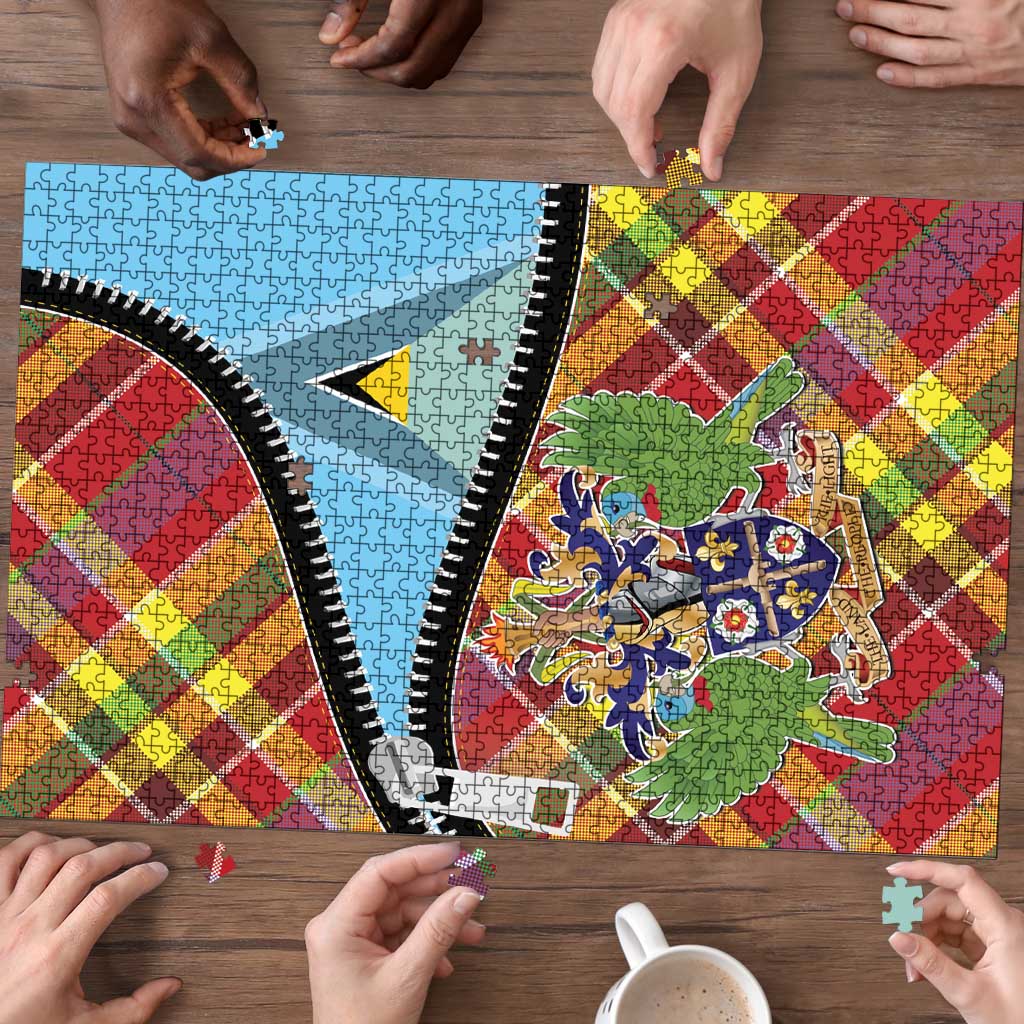 Saint Lucia Creole Day Puzzle Madras Pattern Zipper Stylized - Wonder Print Shop