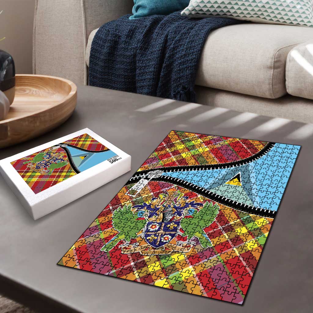 Saint Lucia Creole Day Puzzle Madras Pattern Zipper Stylized - Wonder Print Shop