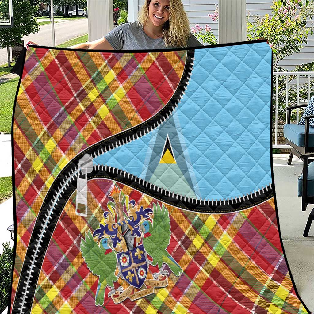 Saint Lucia Creole Day Quilt Madras Pattern Zipper Stylized - Wonder Print Shop