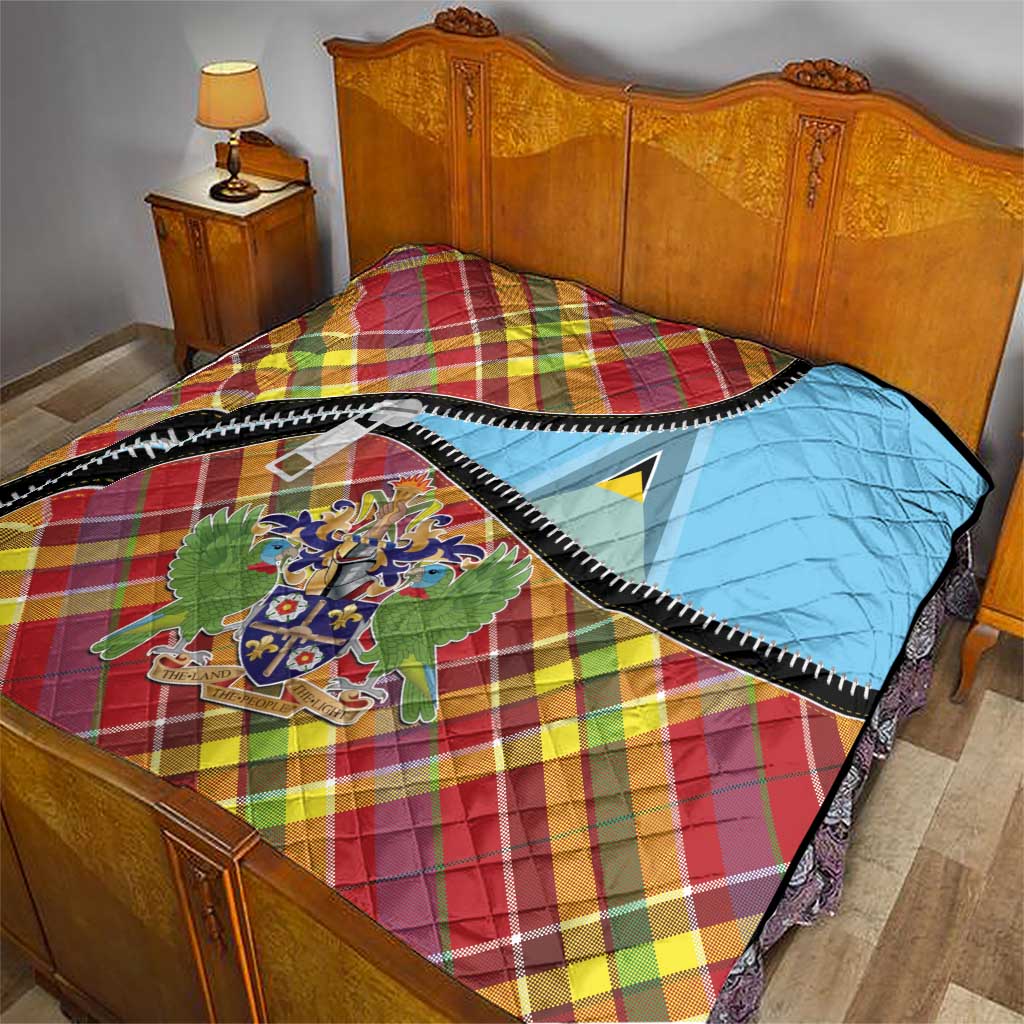 Saint Lucia Creole Day Quilt Madras Pattern Zipper Stylized - Wonder Print Shop
