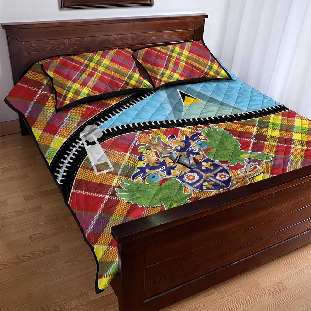 Saint Lucia Creole Day Quilt Bed Set Madras Pattern Zipper Stylized - Wonder Print Shop