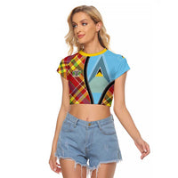 Saint Lucia Creole Day Raglan Cropped T Shirt Madras Pattern Zipper Stylized - Wonder Print Shop
