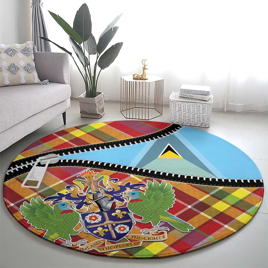 Saint Lucia Creole Day Round Carpet Madras Pattern Zipper Stylized - Wonder Print Shop
