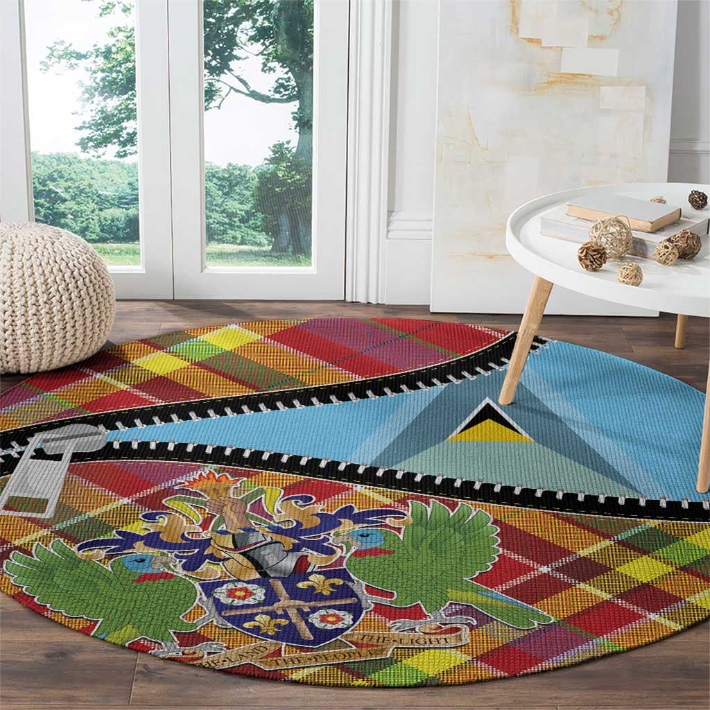 Saint Lucia Creole Day Round Carpet Madras Pattern Zipper Stylized - Wonder Print Shop