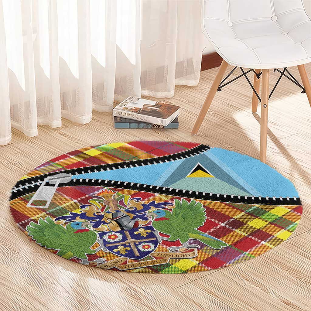 Saint Lucia Creole Day Round Carpet Madras Pattern Zipper Stylized - Wonder Print Shop