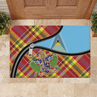 Saint Lucia Creole Day Rubber Doormat Madras Pattern Zipper Stylized - Wonder Print Shop