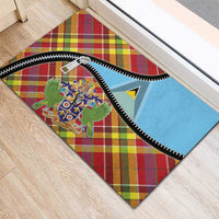 Saint Lucia Creole Day Rubber Doormat Madras Pattern Zipper Stylized - Wonder Print Shop