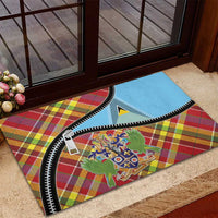 Saint Lucia Creole Day Rubber Doormat Madras Pattern Zipper Stylized - Wonder Print Shop
