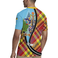 Saint Lucia Creole Day Rugby Jersey Madras Pattern Zipper Stylized - Wonder Print Shop