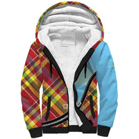 Saint Lucia Creole Day Sherpa Hoodie Madras Pattern Zipper Stylized - Wonder Print Shop