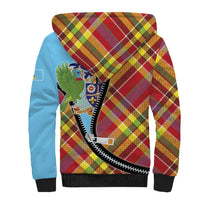 Saint Lucia Creole Day Sherpa Hoodie Madras Pattern Zipper Stylized - Wonder Print Shop