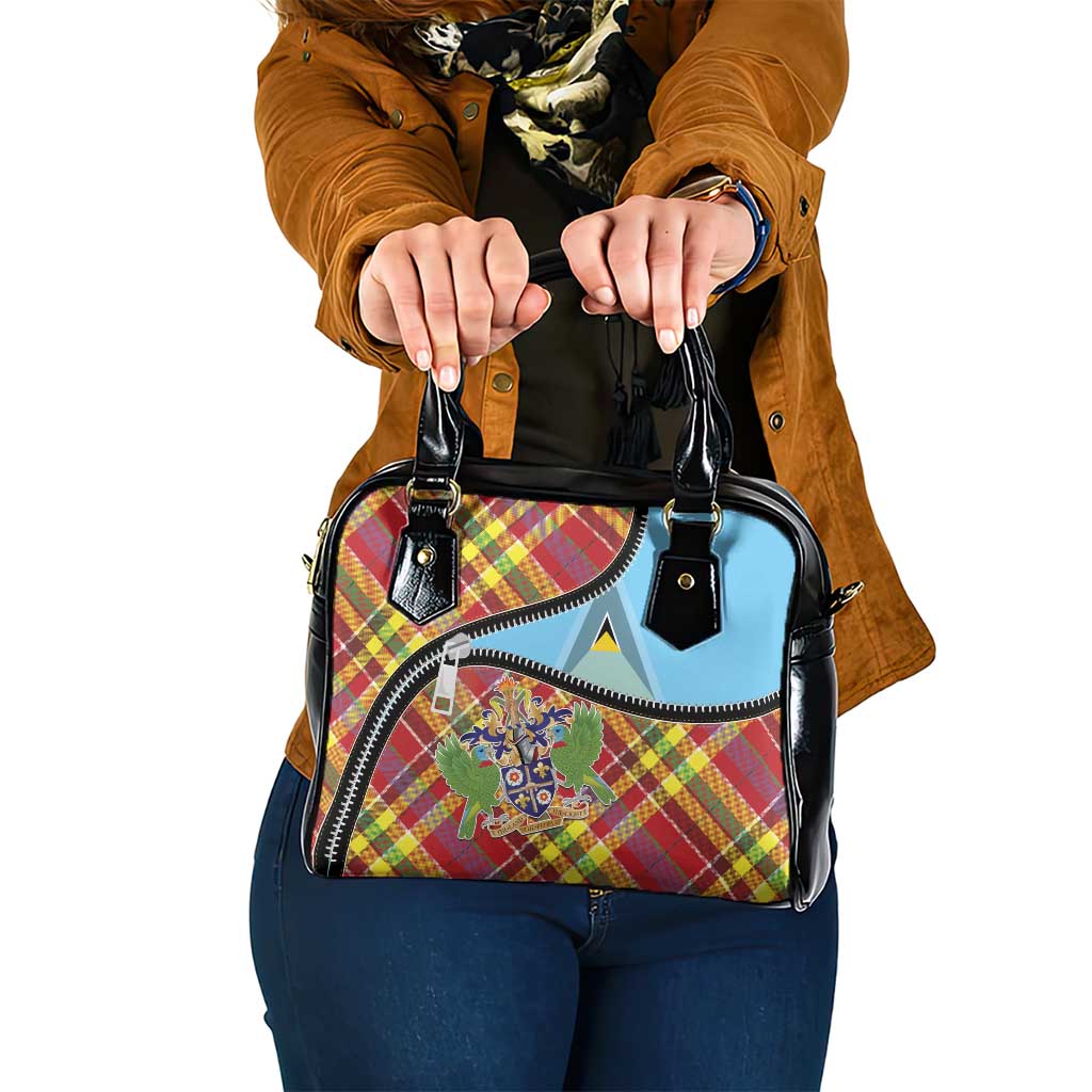 Saint Lucia Creole Day Shoulder Handbag Madras Pattern Zipper Stylized - Wonder Print Shop