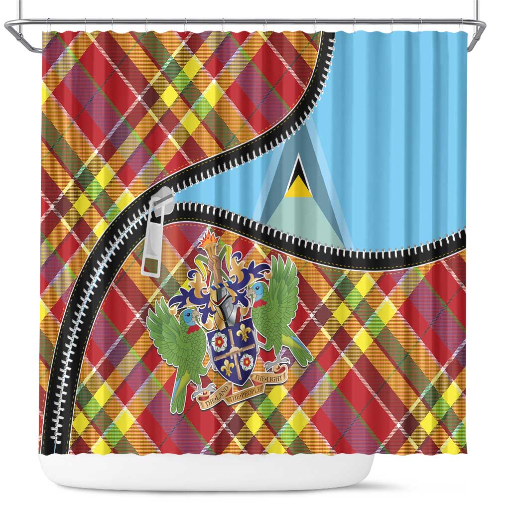 Saint Lucia Creole Day Shower Curtain Madras Pattern Zipper Stylized - Wonder Print Shop