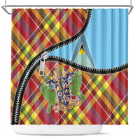 Saint Lucia Creole Day Shower Curtain Madras Pattern Zipper Stylized - Wonder Print Shop