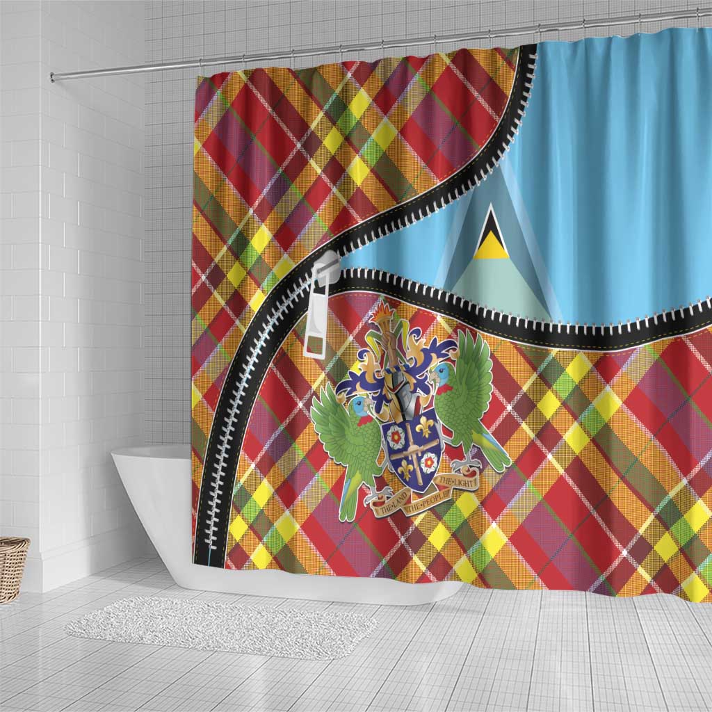 Saint Lucia Creole Day Shower Curtain Madras Pattern Zipper Stylized - Wonder Print Shop