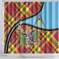 Saint Lucia Creole Day Shower Curtain Madras Pattern Zipper Stylized - Wonder Print Shop
