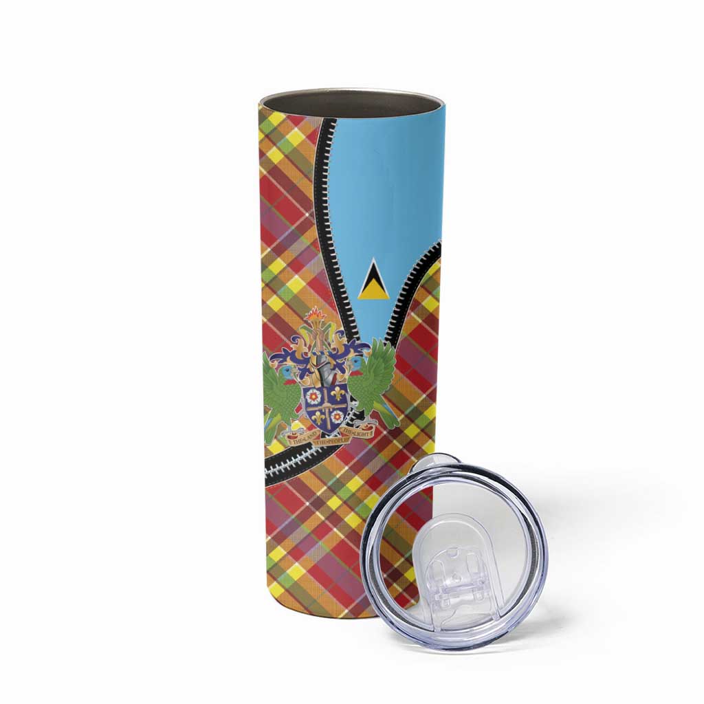 Saint Lucia Creole Day Skinny Tumbler Madras Pattern Zipper Stylized - Wonder Print Shop