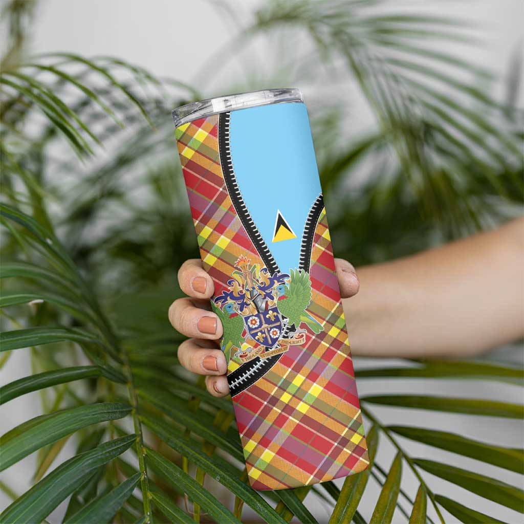 Saint Lucia Creole Day Skinny Tumbler Madras Pattern Zipper Stylized - Wonder Print Shop