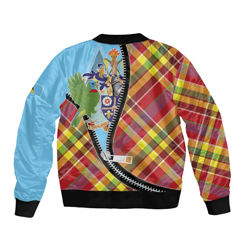 Saint Lucia Creole Day Sleeve Zip Bomber Jacket Madras Pattern Zipper Stylized - Wonder Print Shop