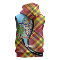 Saint Lucia Creole Day Sleeveless Hoodie Madras Pattern Zipper Stylized - Wonder Print Shop
