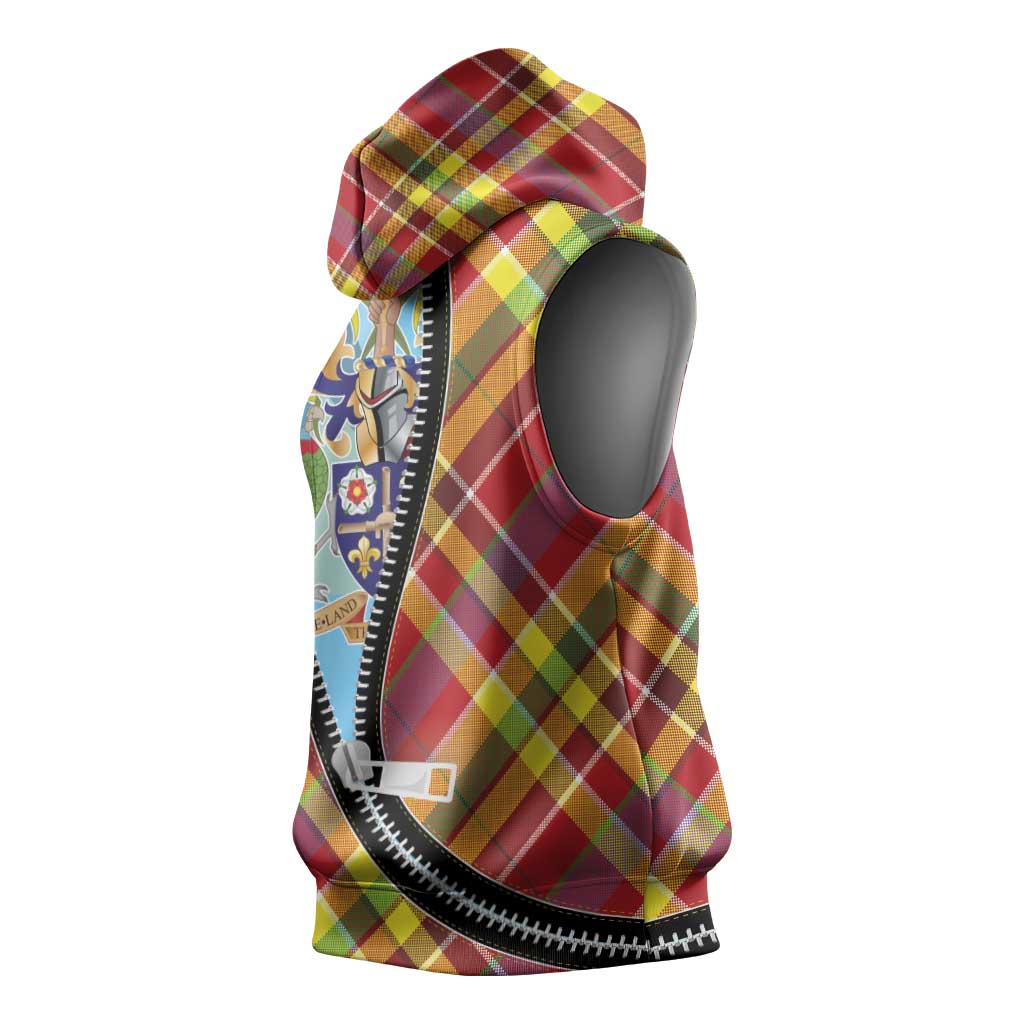 Saint Lucia Creole Day Sleeveless Hoodie Madras Pattern Zipper Stylized - Wonder Print Shop