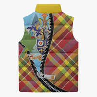 Saint Lucia Creole Day Sleeveless Puffer Jacket Madras Pattern Zipper Stylized - Wonder Print Shop