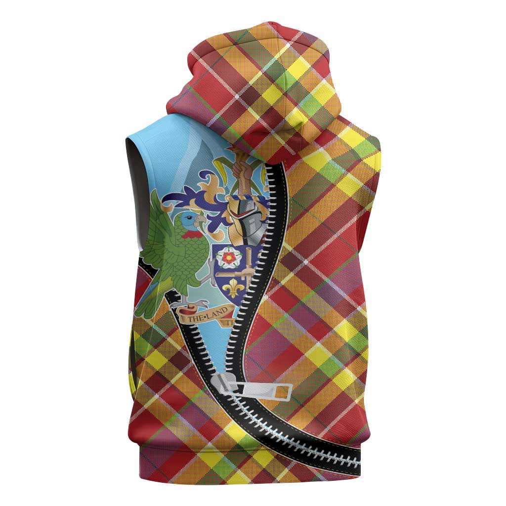 Saint Lucia Creole Day Sleeveless Zip Hoodie Madras Pattern Zipper Stylized - Wonder Print Shop