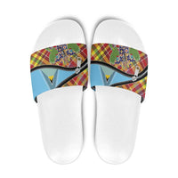 Saint Lucia Creole Day Slide Sandals Madras Pattern Zipper Stylized - Wonder Print Shop