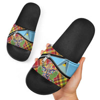 Saint Lucia Creole Day Slide Sandals Madras Pattern Zipper Stylized - Wonder Print Shop